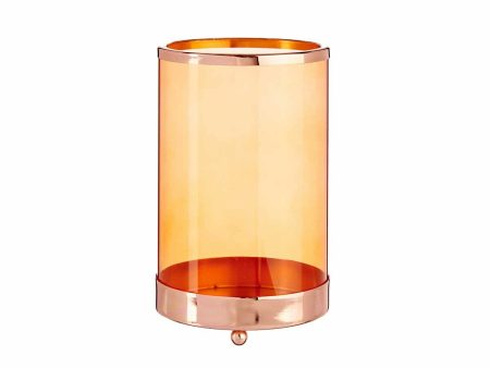 Candleholder Copper Amber Cylinder 12,2 x 19,5 x 12,2 cm Metal Glass Online