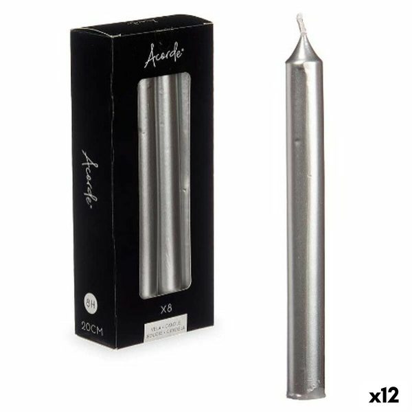 Candle Set Acorde 126-E-AR Silver 2 x 2 x 20 cm (12 Units) Supply