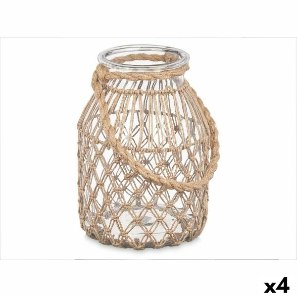 Candleholder Tin Transparent Natural Glass Rope 20 x 30 cm (4 Units) For Sale