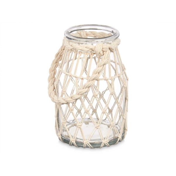 Candleholder Tin White Transparent Glass Rope 14 x 21 cm (6 Units) For Cheap