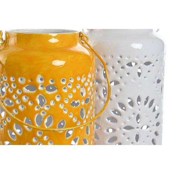 Candleholder Home ESPRIT Yellow White Iron 15 x 15 x 33 cm (2 Units) Discount