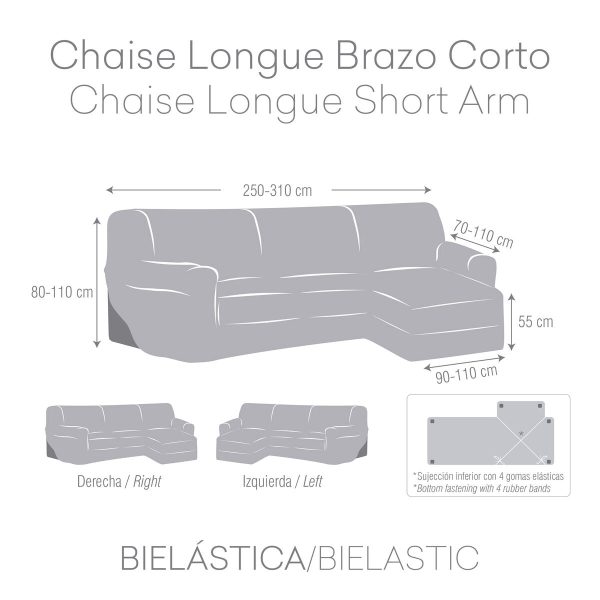 Right short arm chaise longue cover Eysa BRONX Grey 110 x 110 x 310 cm Online Sale