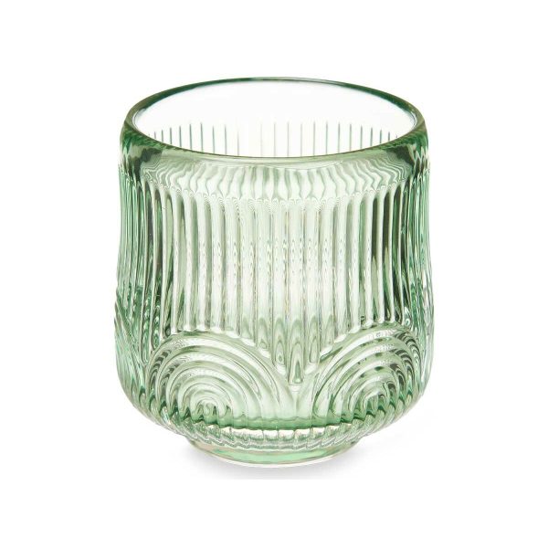 Candleholder Stripes Green Crystal 7,5 x 7,8 x 7,5 cm (12 Units) Online Hot Sale