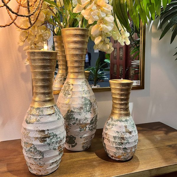 Set of 3 Vases Alexandra House Living Green Golden Ceramic 25 x 36 x 46 cm (3 Pieces) For Cheap