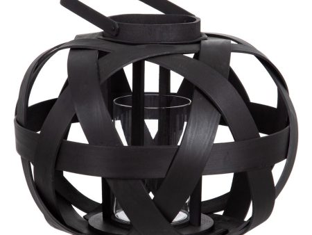 Lantern 35 x 35 x 29 cm Candleholder Black Bamboo Fashion