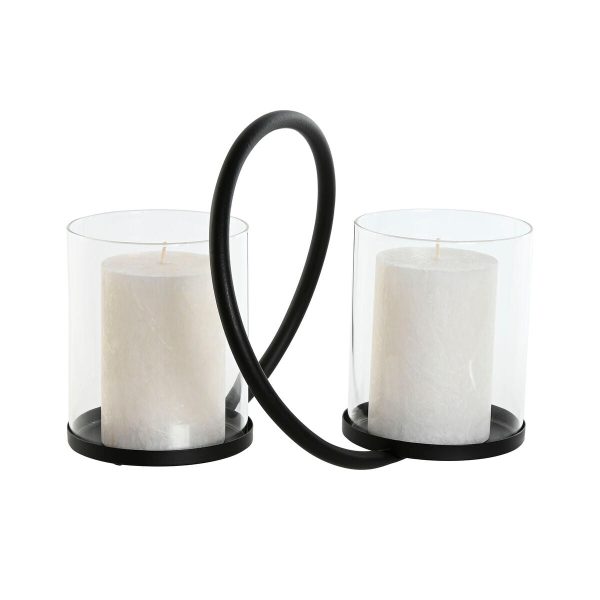 Candleholder Home ESPRIT Black Silver Metal Crystal 24 x 19 x 18 cm (2 Units) For Cheap