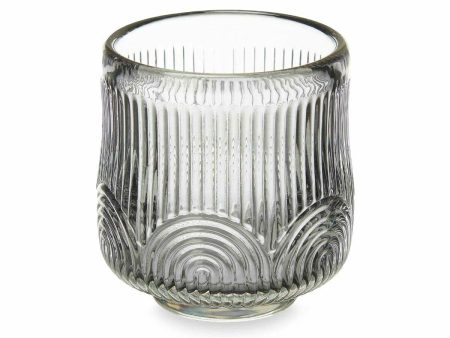 Candleholder Stripes Grey Crystal 7,5 x 7,8 x 7,5 cm (12 Units) Online