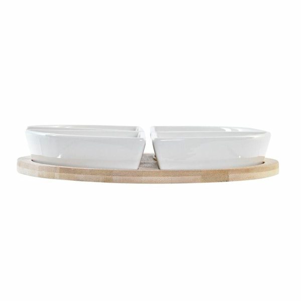 Appetizer Set DKD Home Decor White Multicolour Natural Bamboo Stoneware Tropical 21,5 x 21,5 x 1 cm (5 pcs) on Sale