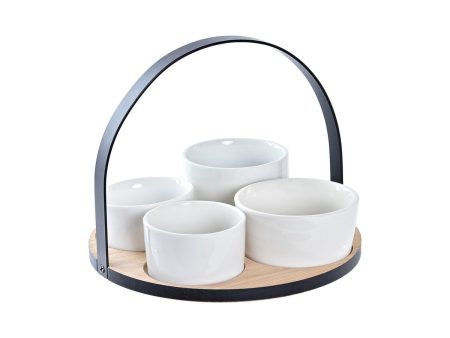 Appetizer Set DKD Home Decor White Black Metal Bamboo Stoneware Loft 5 Pieces 20 x 20 x 14 cm Discount