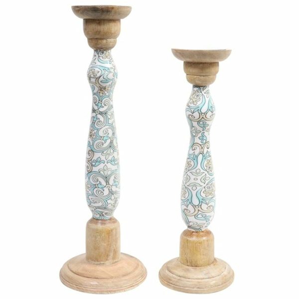 Candleholder DKD Home Decor Metal Mango wood (17 x 17 x 52,5 cm) (2 Pieces) For Sale