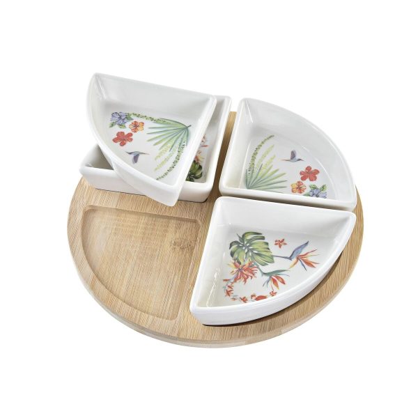 Appetizer Set DKD Home Decor White Multicolour Natural Bamboo Stoneware Tropical 21,5 x 21,5 x 1 cm (5 pcs) on Sale