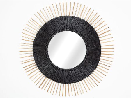 Wall mirror Romimex Black Natural Vegetable fibre 70 x 70 x 3 cm Circular Sale