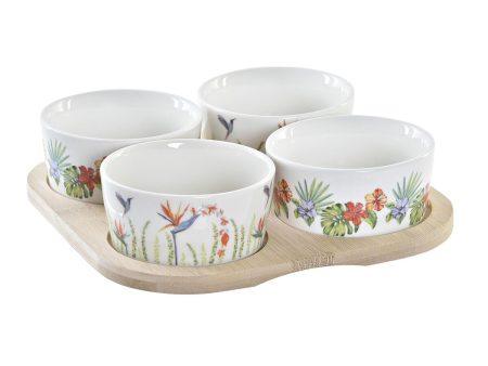 Appetizer Set DKD Home Decor Multicolour Natural Bamboo Plastic Stoneware Tropical 19,7 x 19,7 x 1 cm (5 pcs) Online Hot Sale