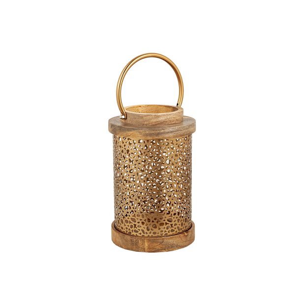 Lantern Romimex Brown Golden Wood Metal 16 x 27 x 16 cm on Sale