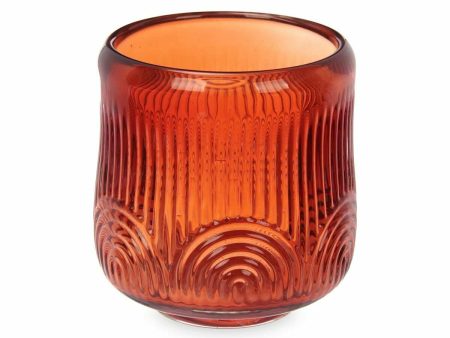 Candleholder Stripes Orange Crystal 9 x 9,5 x 9 cm (12 Units) Sale