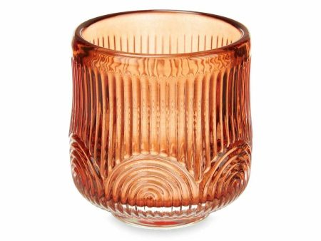 Candleholder Stripes Orange Crystal 7,5 x 7,8 x 7,5 cm (12 Units) Online Hot Sale