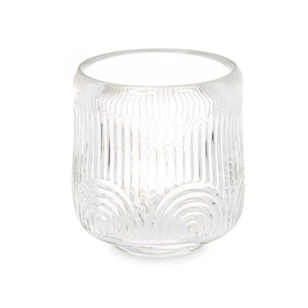 Candleholder Stripes Transparent Crystal 9 x 9,5 x 9 cm (12 Units) on Sale