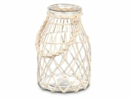 Candleholder Tin White Transparent Glass Rope 17 x 25 cm (4 Units) For Cheap