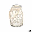 Candleholder Tin White Transparent Glass Rope 14 x 21 cm (6 Units) For Cheap