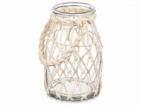 Candleholder Tin White Transparent Glass Rope 14 x 21 cm (6 Units) For Cheap