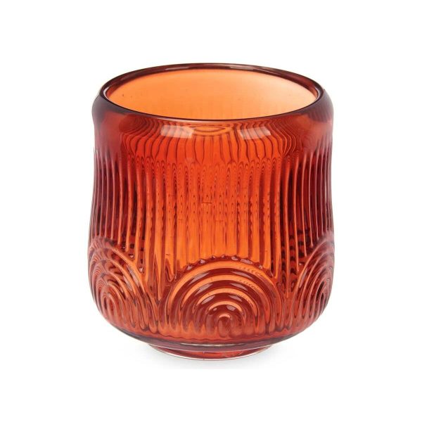 Candleholder Stripes Orange Crystal 9 x 9,5 x 9 cm (12 Units) Sale