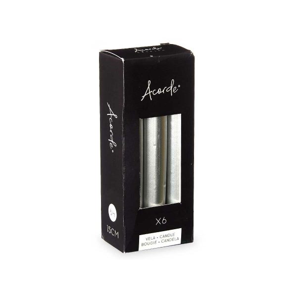 Candle Set Acorde 123-E-AR Silver 2 x 2 x 15 cm (12 Units) Hot on Sale