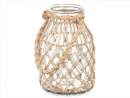 Candleholder Tin Transparent Natural Glass Rope 17 x 25 cm (4 Units) Hot on Sale