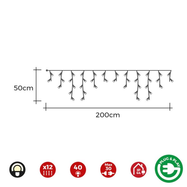 LED Curtain Lights EDM 71483 Icicle Easy-Connect 100 W 0,72 W Warm light Soft green 200 x 50 cm White Supply