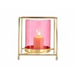 Candleholder Squared Pink Golden 14 x 15,5 x 14 cm Metal Glass Online Sale