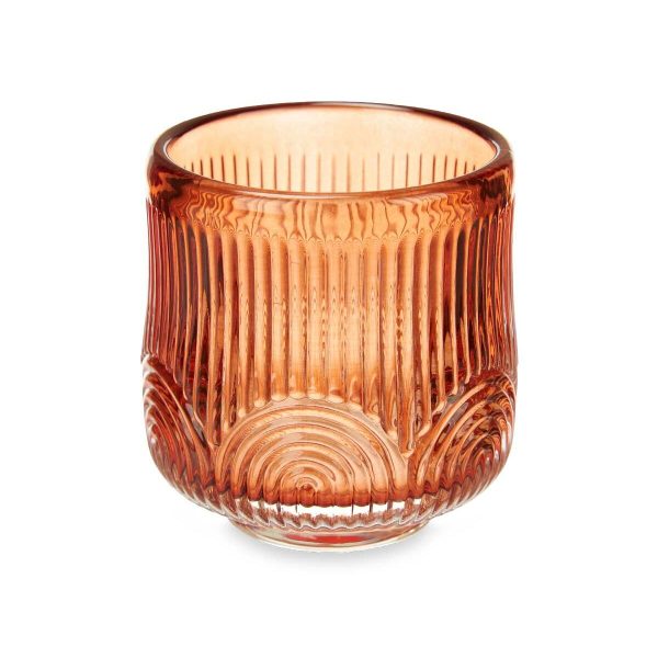 Candleholder Stripes Orange Crystal 7,5 x 7,8 x 7,5 cm (12 Units) Online Hot Sale