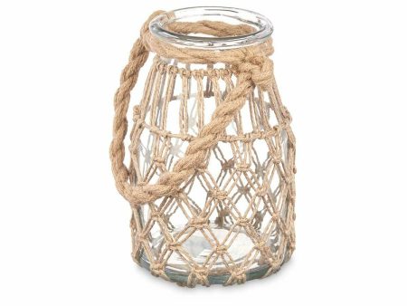 Candleholder Tin Transparent Natural Glass Rope 14 x 21 cm (6 Units) Cheap