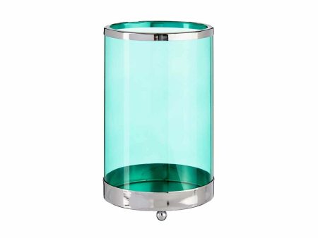 Candleholder Silver Blue Cylinder 12,2 x 19,5 x 12,2 cm Metal Glass For Sale