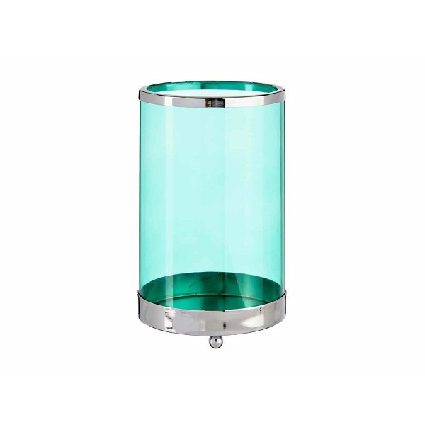 Candleholder Silver Blue Cylinder 12,2 x 19,5 x 12,2 cm Metal Glass For Sale