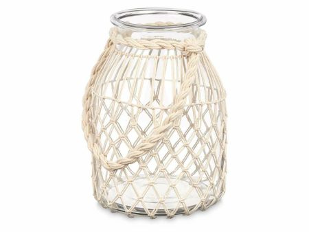 Candleholder Tin White Transparent Glass Rope 20 x 30 cm (4 Units) Supply