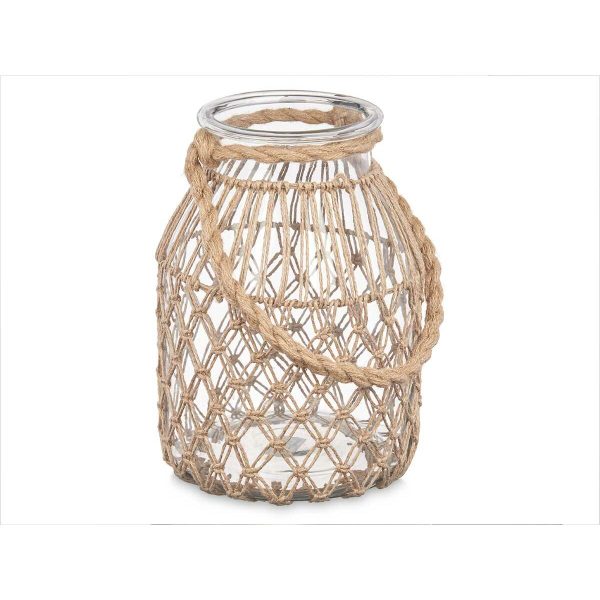 Candleholder Tin Transparent Natural Glass Rope 20 x 30 cm (4 Units) For Sale