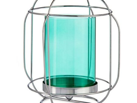 Candleholder Silver Blue Lantern Metal Glass (19 x 20 x 19 cm) For Discount