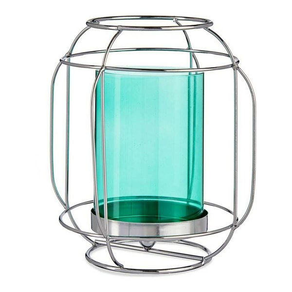 Candleholder Silver Blue Lantern Metal Glass (19 x 20 x 19 cm) For Discount