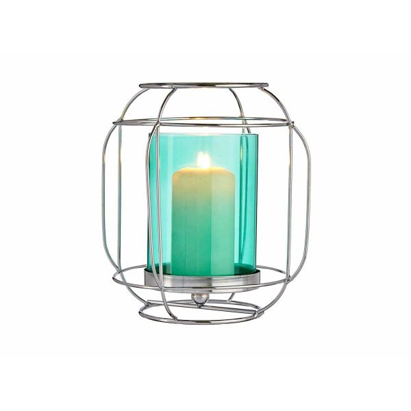 Candleholder Silver Blue Lantern Metal Glass (19 x 20 x 19 cm) For Discount