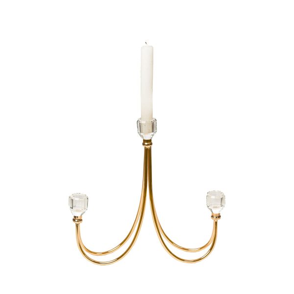 Candle Holder Romimex Golden Metal Glass 26 x 28 x 8 cm Fashion