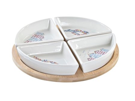 Appetizer Set DKD Home Decor Blue Natural Bamboo Stoneware Mediterranean 21,5 x 21,5 x 1 cm (5 pcs) on Sale