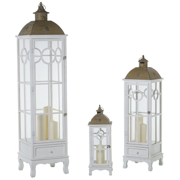 Lanterns Alexandra House Living White Wood Crystal Fir wood (3 Pieces) Supply