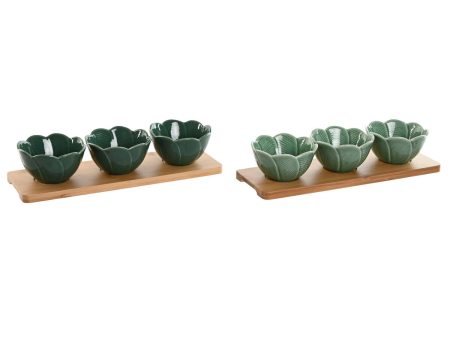 Appetizer Set Home ESPRIT Green Dark green Bamboo Porcelain Tropical 4 Pieces 32 x 10 x 7 cm (2 Units) Fashion