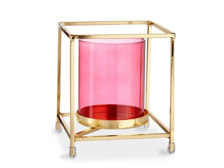 Candleholder Squared Pink Golden 11,5 x 12,6 x 11,5 cm Metal Glass on Sale