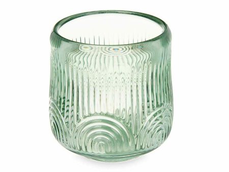 Candleholder Stripes Green Crystal 9 x 9,5 x 9 cm (12 Units) Fashion