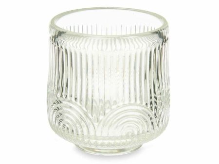 Candleholder Stripes Transparent Crystal 7,5 x 7,8 x 7,5 cm (12 Units) Fashion