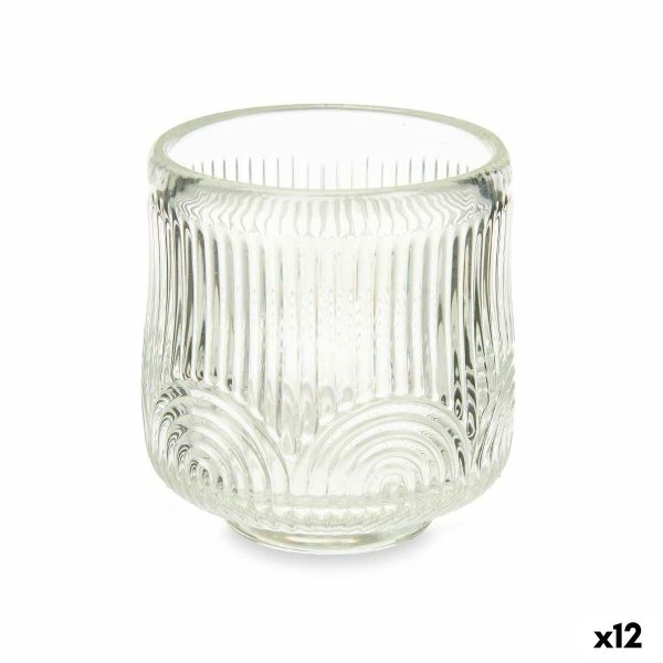 Candleholder Stripes Transparent Crystal 7,5 x 7,8 x 7,5 cm (12 Units) Fashion