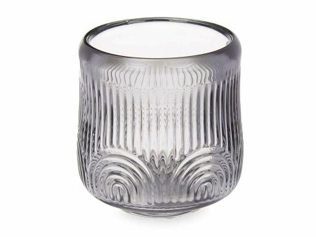 Candleholder Stripes Grey Crystal 9 x 9,5 x 9 cm (12 Units) Cheap