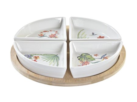 Appetizer Set DKD Home Decor White Multicolour Natural Bamboo Stoneware Tropical 21,5 x 21,5 x 1 cm (5 pcs) on Sale