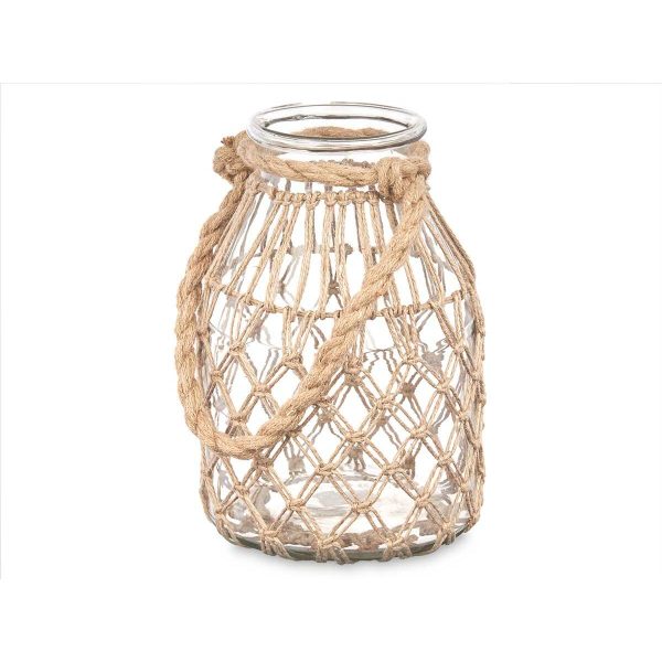 Candleholder Tin Transparent Natural Glass Rope 17 x 25 cm (4 Units) Hot on Sale