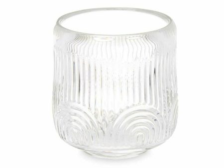 Candleholder Stripes Transparent Crystal 9 x 9,5 x 9 cm (12 Units) on Sale